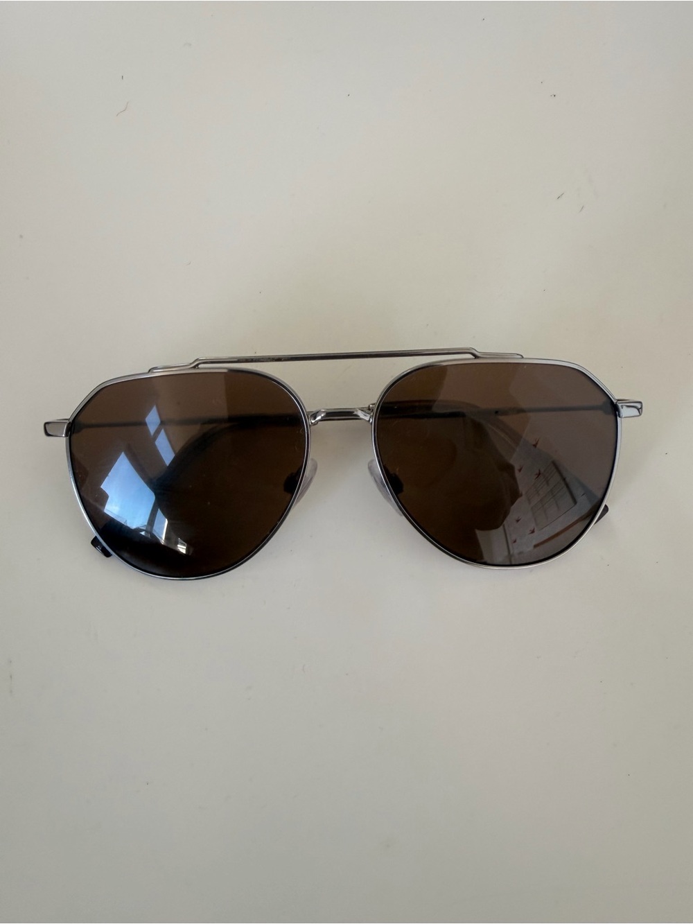 Dolce & Gabanna Aviator Sunglasses - Silver Frame with Brown Lenses